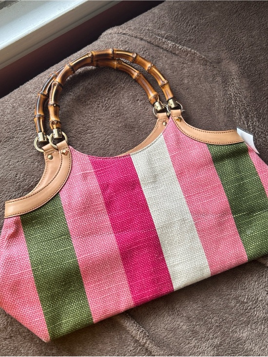 Gucci Handbags - Vintage GUCCI Striped Pink & Green Bamboo-Handle Women's Handbag